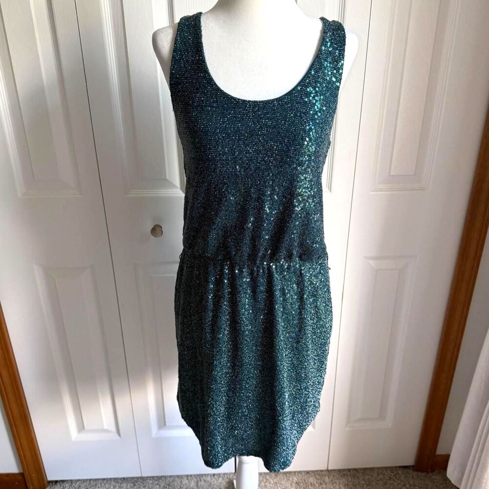 Express green sparkly sequin dress w metallic thread size S